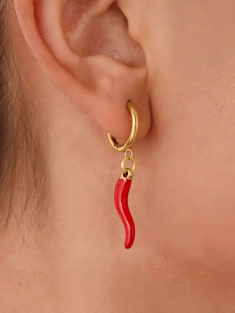 Bonitos pendientes de aro con dije de Chile rojo, delicados Mini aros de Color dorado con pendientes de planta de aceite en forma de gota para mujer, conjunto de joyería coreana