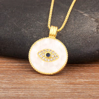 Nidin nueva moda forma redonda mal de ojo incrustaciones de circón colgante collar para mujeres fiesta de cumpleaños cadena de lujo gargantilla joyería regalos