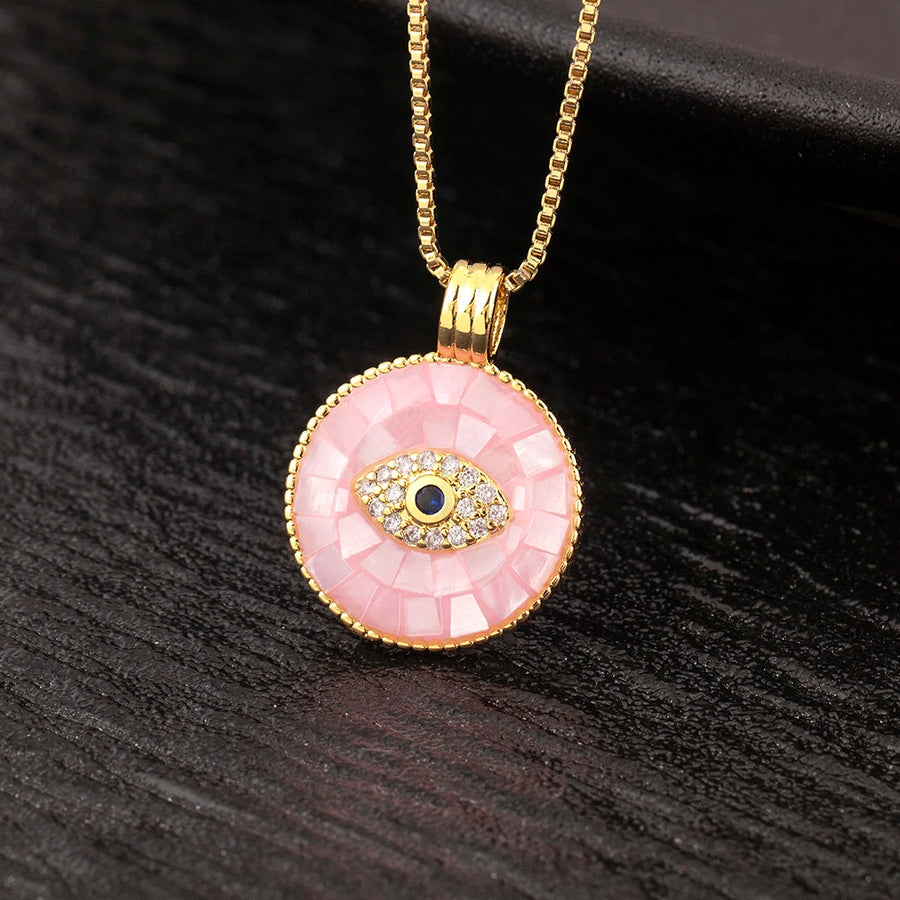 Nidin nueva moda forma redonda mal de ojo incrustaciones de circón colgante collar para mujeres fiesta de cumpleaños cadena de lujo gargantilla joyería regalos