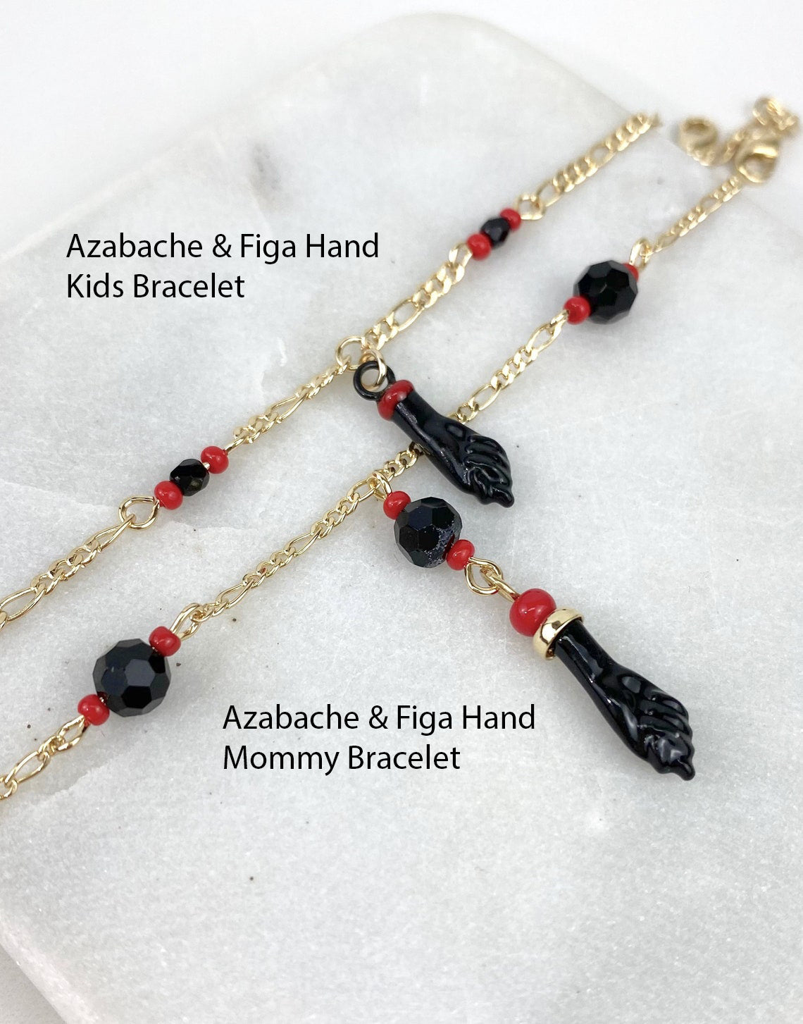 Pulseras Azabache Mano Figa Mamá e Hijo Oro 18K