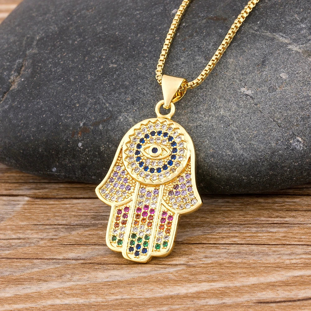 Nidin Dropshipping Hamsa collar de mal de ojo para mujeres Collares colorido palma Fátima collar fino fiesta cumpleaños joyería regalo