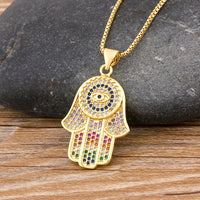 Nidin Dropshipping Hamsa collar de mal de ojo para mujeres Collares colorido palma Fátima collar fino fiesta cumpleaños joyería regalo