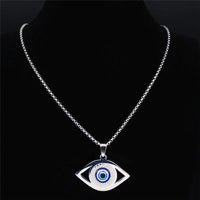 Islam Hamsa-collar de ojo Azul malvado, joyería griega de acero inoxidable, ojo turco, N1258S02