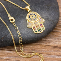 Nidin Dropshipping Hamsa collar de mal de ojo para mujeres Collares colorido palma Fátima collar fino fiesta cumpleaños joyería regalo