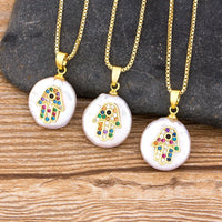 Nidin nueva moda pavo ojo azul manos de Hamsa palmera de Fátima CZ colgante para mujeres joyería de cobre al por mayor collar de cadena de la suerte