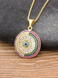 Nidin, nuevo diseño, colgante redondo de mal de ojo turco, joyería de la suerte de circón para niñas a la moda, collar colorido, los mejores regalos de fiesta de cumpleaños