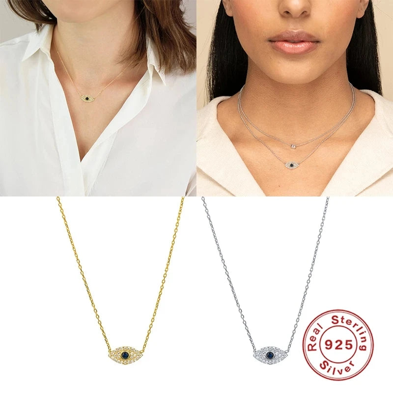 Aide-collar con colgante de diamante de ojo malvado para mujer y niña, moda coreana de Plata de Ley 925, regalos para fiesta, joyería fina
