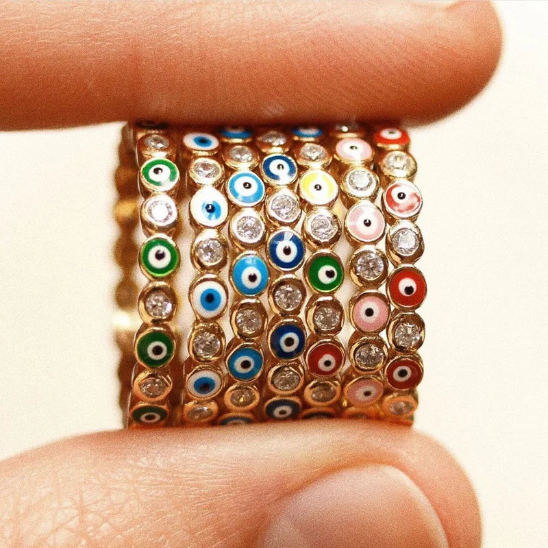 Anillo Ojo Turco Arcoíris Oro 18K