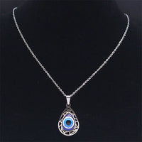 Collar con colgante de ojo azul malvado turco para mujeres y hombres, amuleto de ojos de la suerte de Color plateado de acero inoxidable, joyería de protección N8022S01