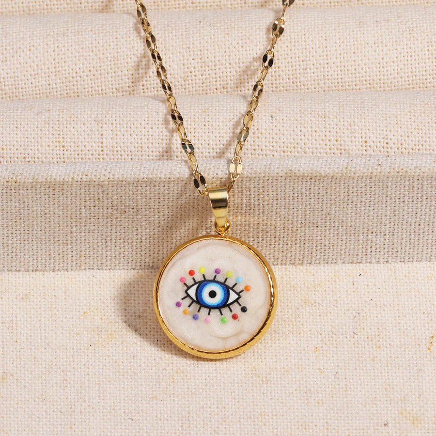 Collar con colgante de ojos malvados esmaltados coloridos Vintage, Gargantilla geométrica de moda de acero inoxidable, joyería, regalos de fiesta para mujeres y niñas