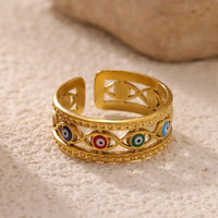 Anillo Ojo Turco Geométrico Retro