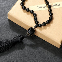 Mala-collar de oración de 108 cuentas, collares de piedra de ónix de ojo de tigre Natural de 6mm, colgante de borla, accesorios cuadrados, joyería de meditación