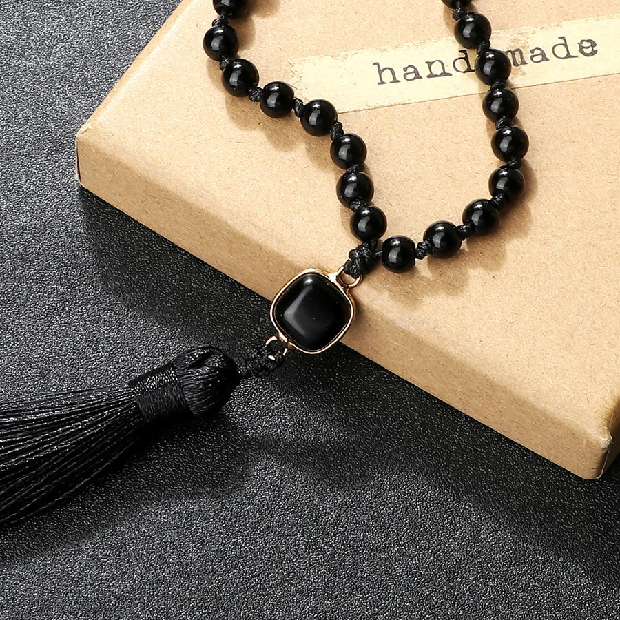 Mala-collar de oración de 108 cuentas, collares de piedra de ónix de ojo de tigre Natural de 6mm, colgante de borla, accesorios cuadrados, joyería de meditación