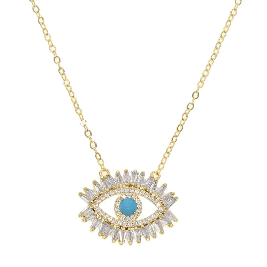 Pulsera con colgante de ojo turco de moda, chapada en oro, rectangular, con circonita cúbica y ojo turquesa, collar de fiesta y banquete para mujer, regalo de joyería.