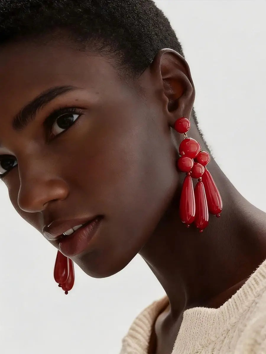 Pendientes Colgantes de Resina Roja Vintage con Cuentas para Mujer, Estilo Étnico Retro, Joyería India, Accesorios de Moda para Orejas, Regalos al por Mayor