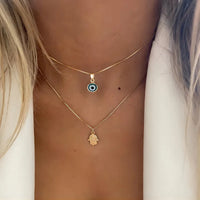 Collar con colgante de ojo malvado de la suerte de circón azul para mujer, mano de Fátima, cadenas de clavícula de ojo turco, Gargantilla femenina, regalo de joyería de boda