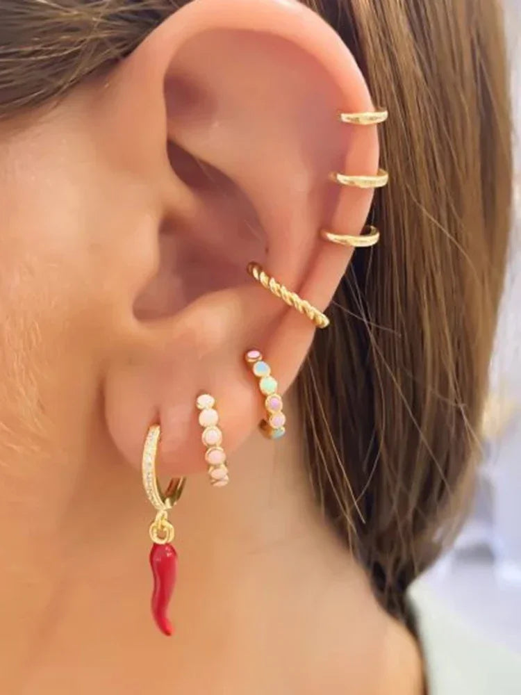 Pendientes de aro con colgante de pimiento pequeño para mujer, de Plata de Ley 925, aro esmaltado de circonio, hebilla para oreja, joyería de fiesta a la moda