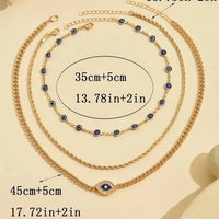 Collar Clásico con Colgante para Mujer, Microcirconitas, Ojo Turco de la Suerte, Cruz de Palma, Perla, Cadena Metálica Multicapa, Joyería