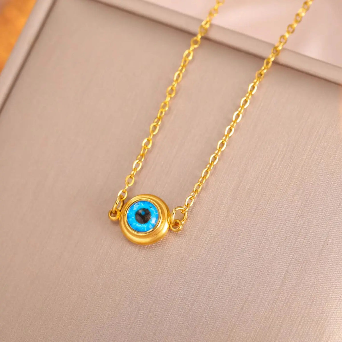 Skyrim-collar de mal de ojo azul turco para mujer, joyería de protección de buena suerte de acero inoxidable, cadena de cuello de Color dorado, regalo de cumpleaños
