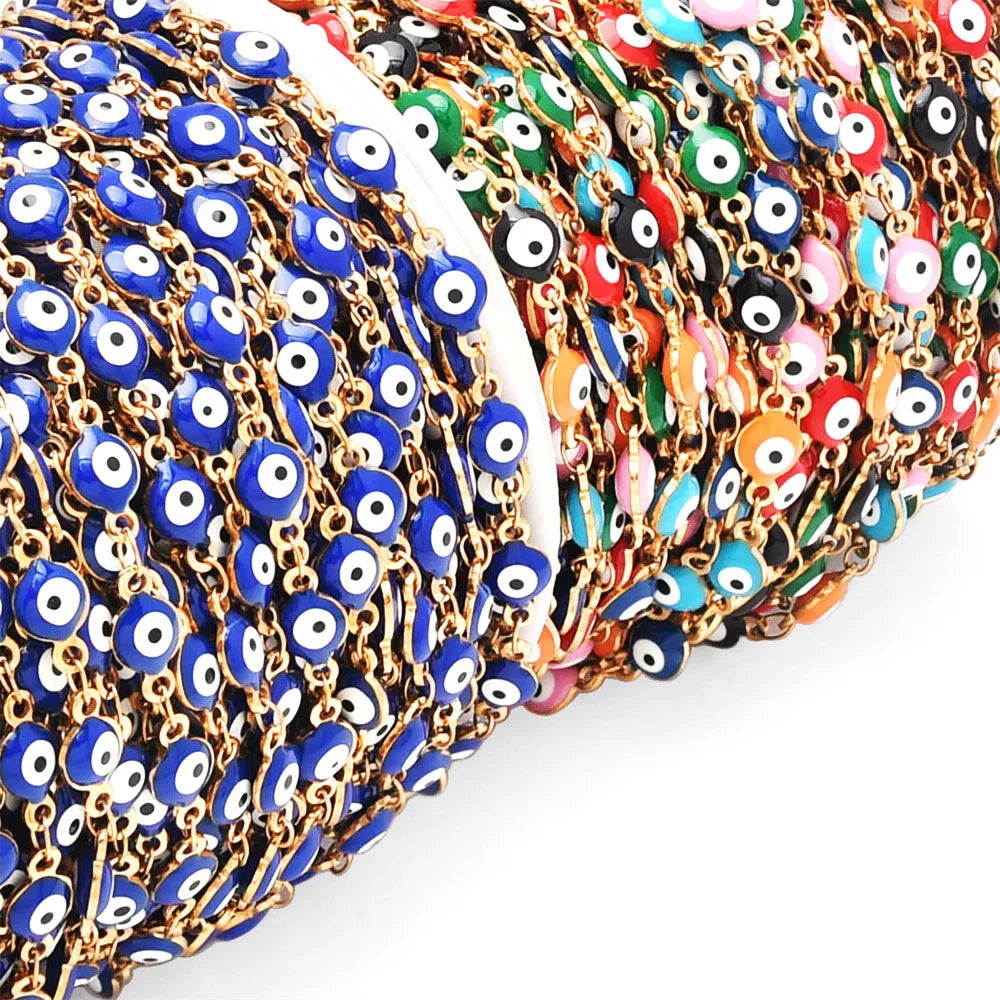 Cadena con colgante de mal de ojo colorido de 1/5/10 metros, collar de joyería para mujer, gargantilla de oro de moda turca de la suerte, cadena para niñas, joyería Diy