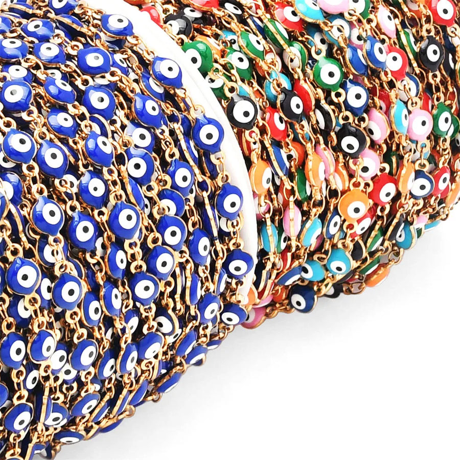 Cadena con colgante de mal de ojo colorido de 1/5/10 metros, collar de joyería para mujer, gargantilla de oro de moda turca de la suerte, cadena para niñas, joyería Diy
