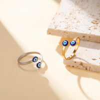 Anillo Ojo Turco Esmalte Azul Dorado