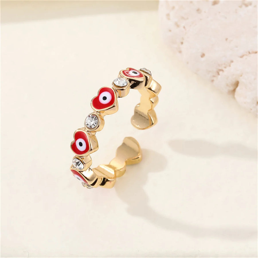 Anillo Ojo Turco Corazón Esmaltado Vintage