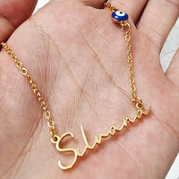 Collar personalizado con nombre de globo ocular azul, placa de identificación de acero inoxidable, regalo de Talismán malvado para mujer