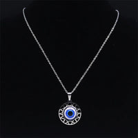 Collar con colgante de Ojo Azul turco, joyería de acero inoxidable, Color plateado, ojos azules de la suerte, regalo, collar N8023S01