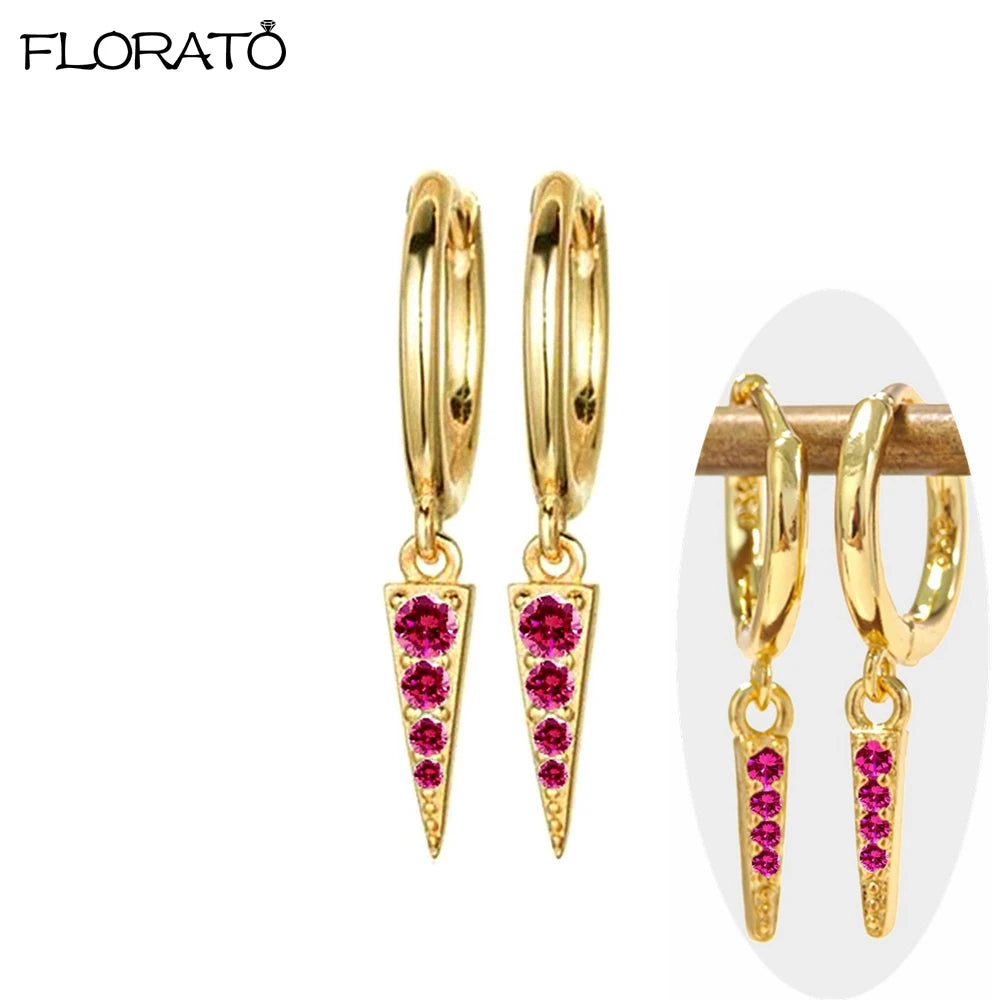 Pendientes colgantes de circonita roja con aguja de Plata de Ley 925, pendientes de aro pequeños a la moda para mujer, nueva joyería Piercing de lujo 2025