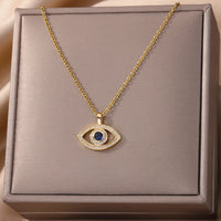 Collares con colgante de mal de ojo de circón para mujer, collar de acero inoxidable de Color dorado, joyería turca de la suerte, regalo de tendencia 2024