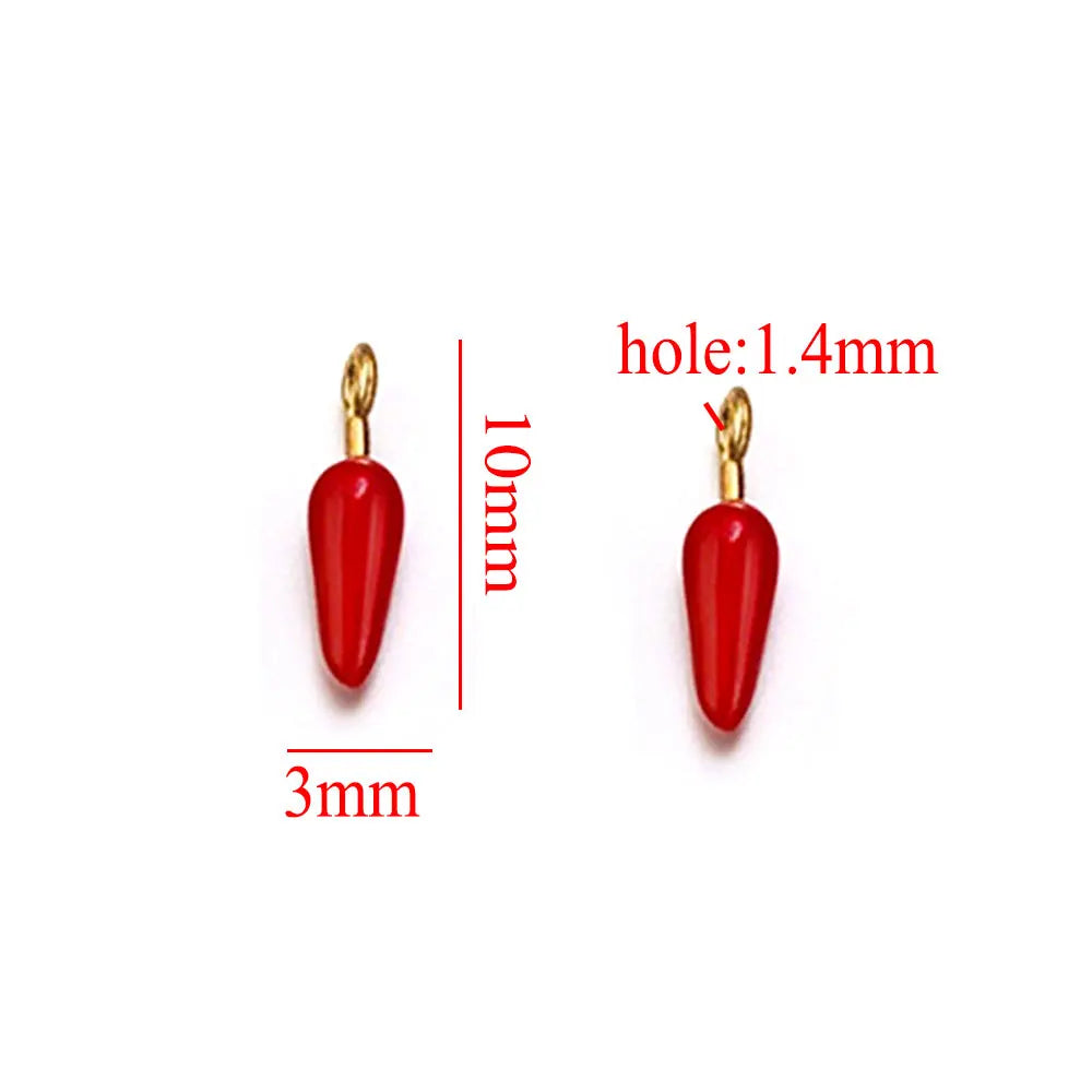 5 piezas de dijes de acero inoxidable con forma de chile, esmaltados en rojo, multicolor, para la fabricación de pendientes, joyas, collares y pulseras DIY