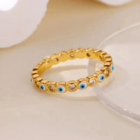 Anillo Ojo Turco Colorido Dorado