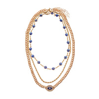 Collar Clásico con Colgante para Mujer, Microcirconitas, Ojo Turco de la Suerte, Cruz de Palma, Perla, Cadena Metálica Multicapa, Joyería