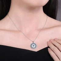 KALETINE Collares de Plata de Ley 925, Colgante Redondo con Ojo Turco y Gran Piedra Azul, Collar para Mujer, Joyería Personalizada para Hombre