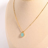 Collar con colgante de piedra verde para mujer, minimalista y de lujo, chapado en oro Natural, acero inoxidable, forma ovalada, ojo de gato