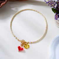 Collar con Cuentas de Piedra Natural Coloridas y Delicadas, con Cierre OT, para Mujer, Diseño Único de Corazón, Flor, Ojo Turco, Cadena de Circonio, Joyería para Fiesta, Regalo