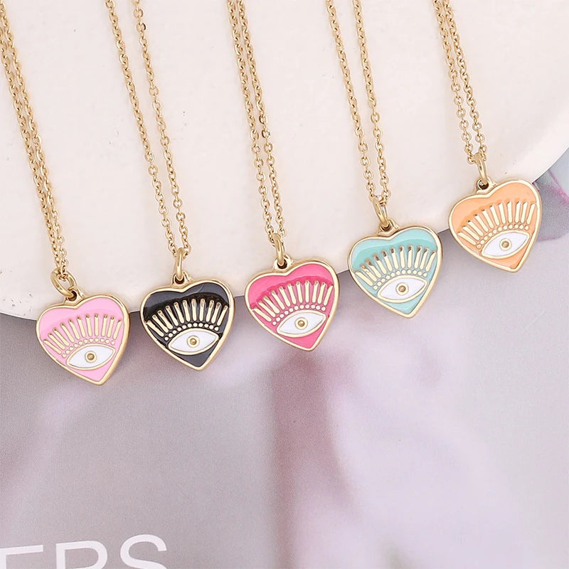 Collar de acero inoxidable con forma de corazón y mal de ojo para mujer, joyería de moda, chapado en oro, estilo bohemio