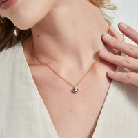 Collar étnico minimalista de moda chapado en oro de acero inoxidable con ojos de diablo, collar redondo con colgante de ojos malvados azules para mujer