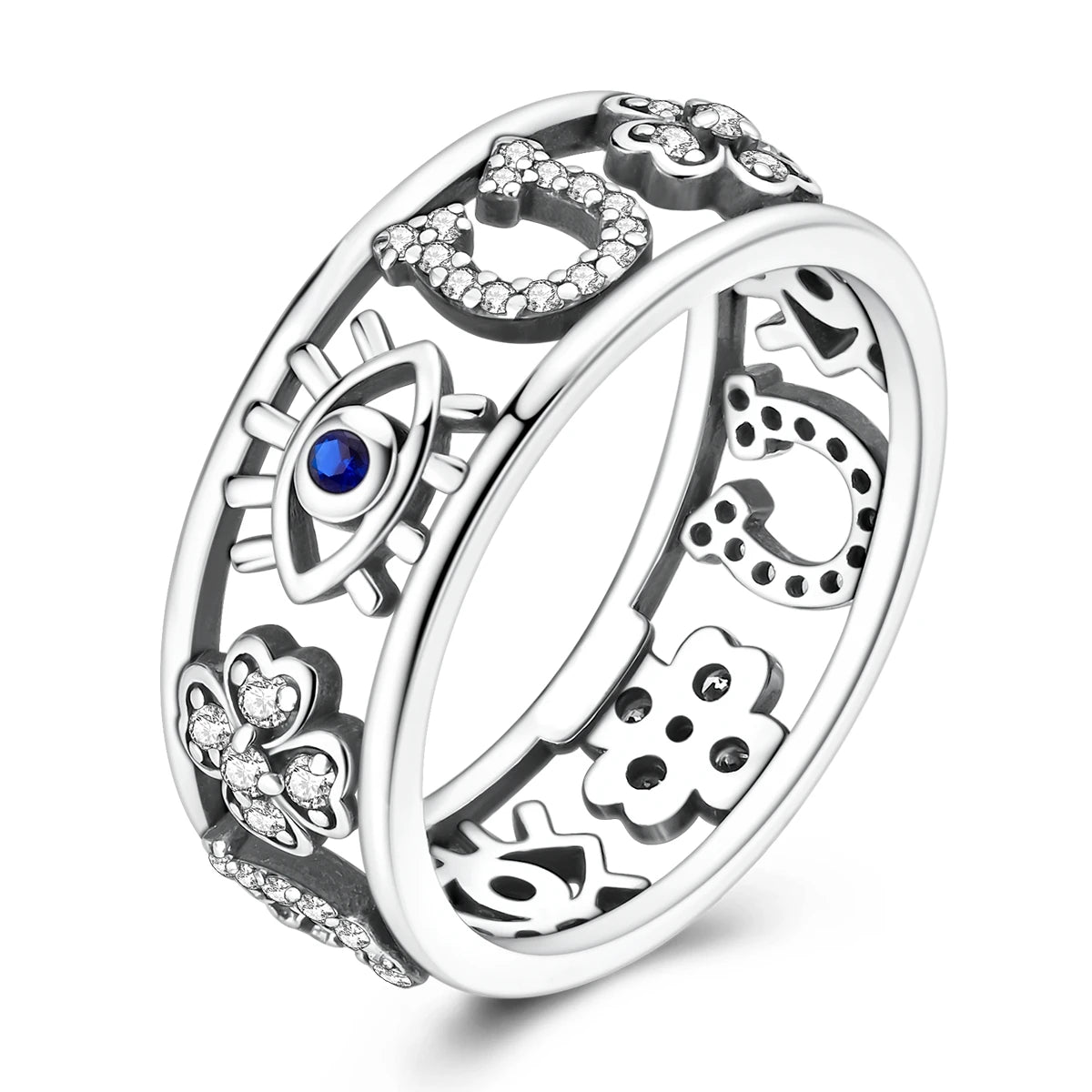 Anillo Ojo Turco, Trébol y Herradura Plata 925