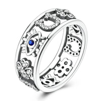 Anillo Ojo Turco, Trébol y Herradura Plata 925