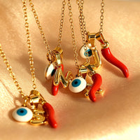 Collar de Amuleto Ojo Turco, Collar de Chile Rojo, Collar Personalizado con Inicial de Letra para Mujer
