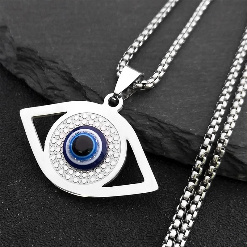 Collar y Pulsera de Acero Inoxidable con Ojo Turco y Hamsa Islámica, Joyería Griega, N1137S02