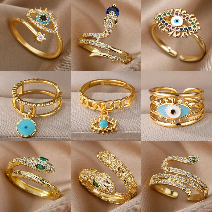 Anillo Ojo Turco Serpiente Dorada