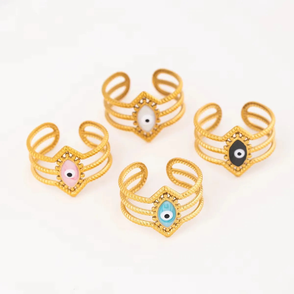 Anillo Ojo Turco Geométrico Dorado