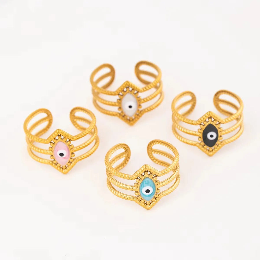 Anillo Ojo Turco Geométrico Dorado