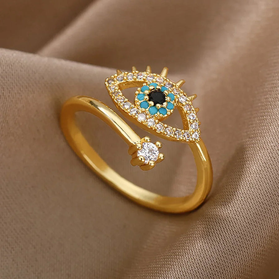Anillo Ojo Turco Dorado Moderno