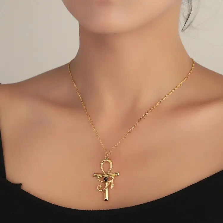 Collar religioso con colgante de llave de Cruz Ankh para mujer, Ojo de Horus, collar con declaración, regalo de joyería de la suerte