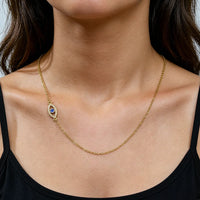 Collar con colgante de ojo turco delicado de Skyrim para mujer, de acero inoxidable, color dorado, con piedra de circonita cúbica azul, collar con ojo de marquesa, joyería amuleto.