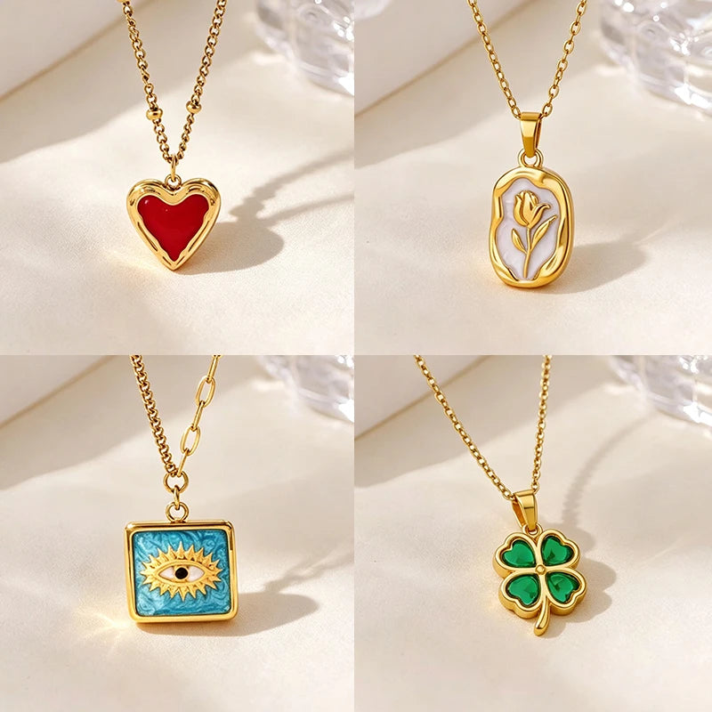 Collares con Colgante de Corazón para Mujer, Collar de Acero Inoxidable con Ojo Turco, Joyería de Moda, Regalos para Todas las Ocasiones
